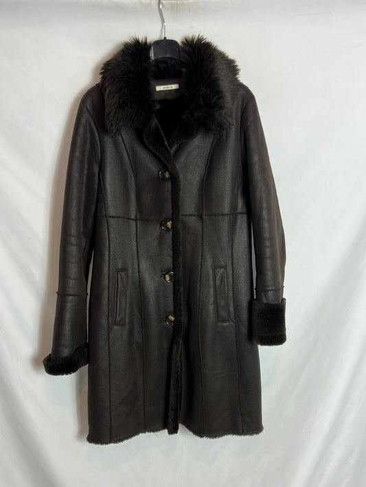 DEVERNOIS. Abrigo marrón doble textura. T 40(M)