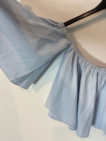 N/NICHOLAS. Blue strapless top with sleeves S.XS