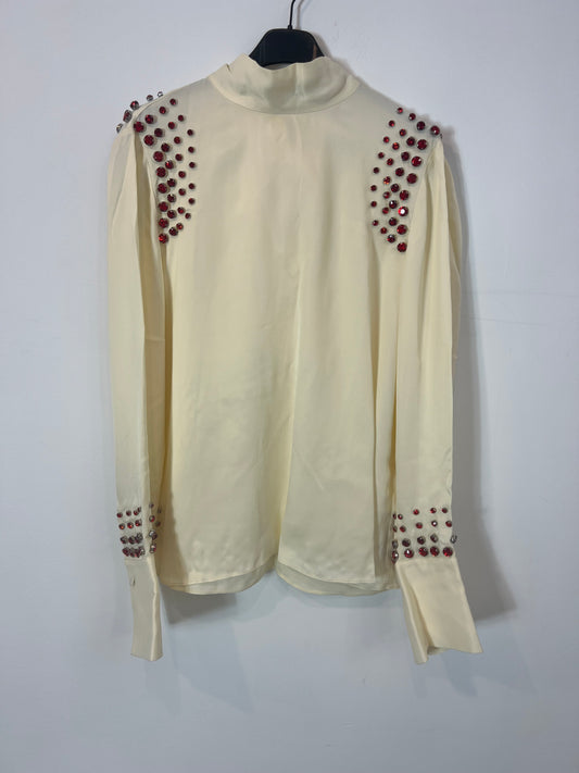 ZARA. Blusa satinada abalorios. T M