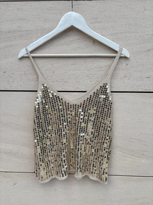 OTRAS. Top beige lentejuelas