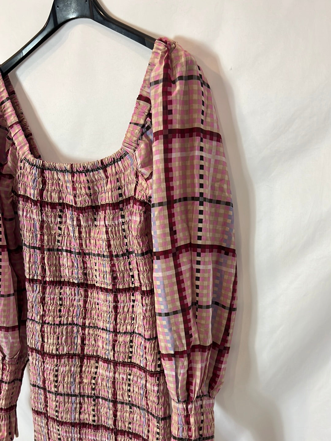 GANNI. Vestido cuadros nido de abeja T.36