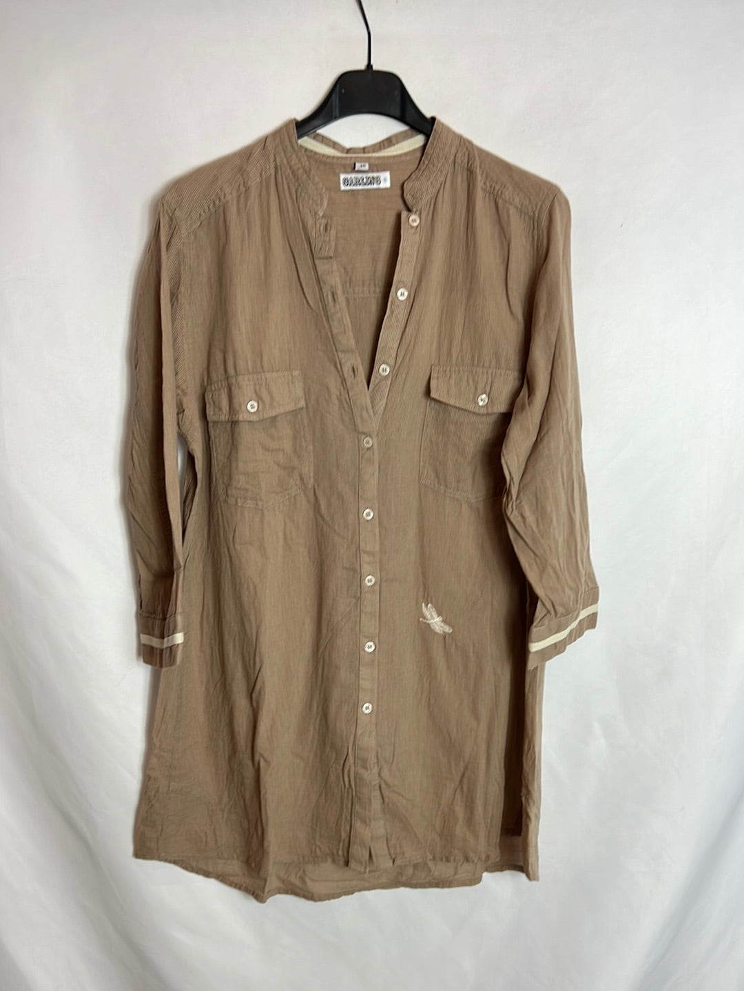 CARLING. Dark beige blouse with embroidered detail. Size 38