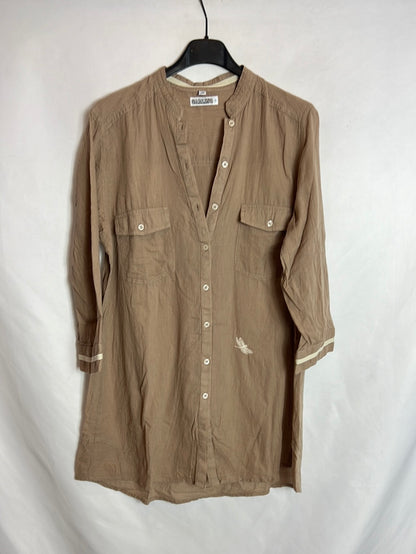 CARLING. Dark beige blouse with embroidered detail. Size 38