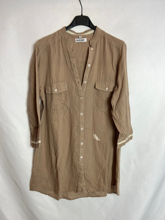 CARLING. Dark beige blouse with embroidered detail. Size 38