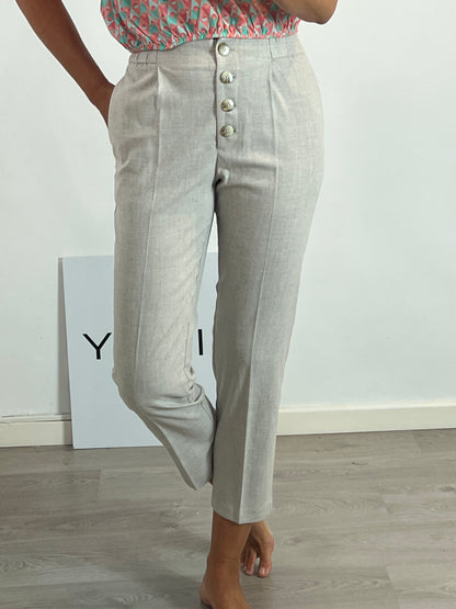 MANGO. Pantalón beige jaspeado abotonado. T S