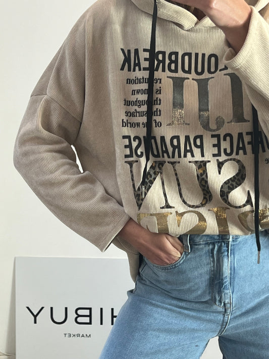 OTRAS. Sudadera beige letras T.L