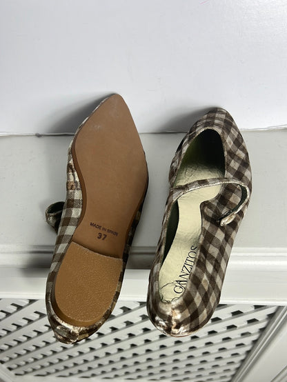GANZITOS. Checkered velvet ballerinas. Size 37