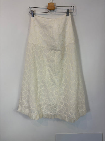 VANDERWILDE. Falda midi blanca bordados. T 36