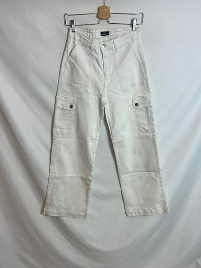 NOON. Pantalones blancos denim bolsillos. T 36
