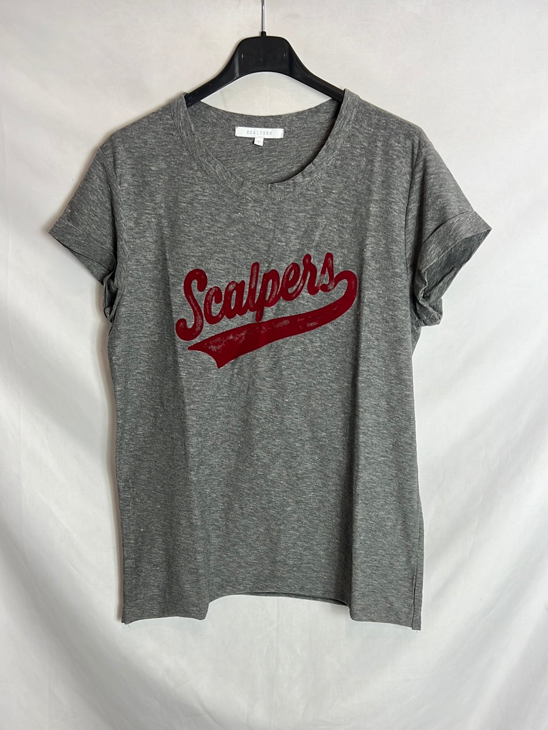 SCALPERS. Heather grey textured logo t-shirt. T l