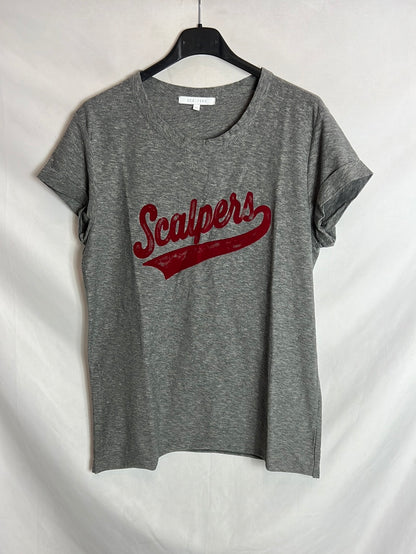 SCALPERS. Heather grey textured logo t-shirt. T l