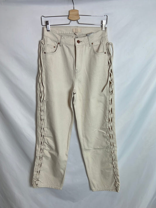 H&M. Denim beige para ancha detalle lateral. T 38