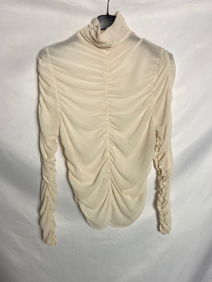 ZARA. Semi-sheer gathered beige top. TS