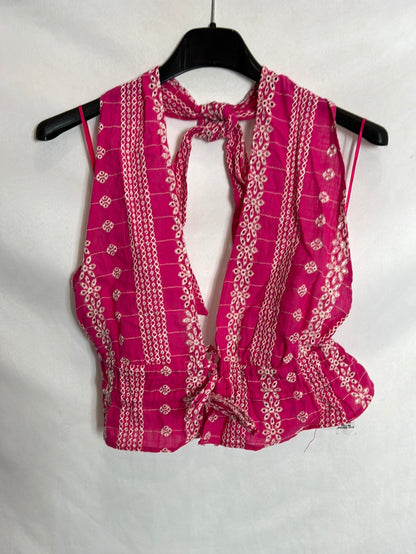 ZARA. Top rosa atado al cuello. T S