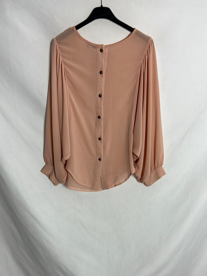 CASTAÑO. Blusa fluida rosa detalle manga . T S