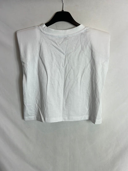 ZARA. Top blanco hombreras T.s