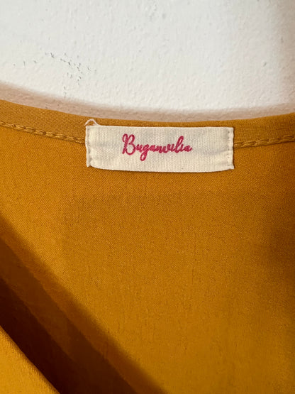 BUGANVILIA. Mustard dress with slightly puffed sleeves, size 3XL