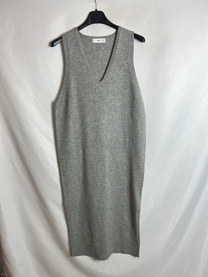 MANGI. Vestido midi gris punto apertura. T XS
