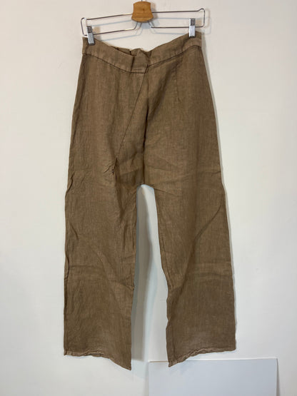 ZARA. Pantalón lino marrón. T XS (S/M)