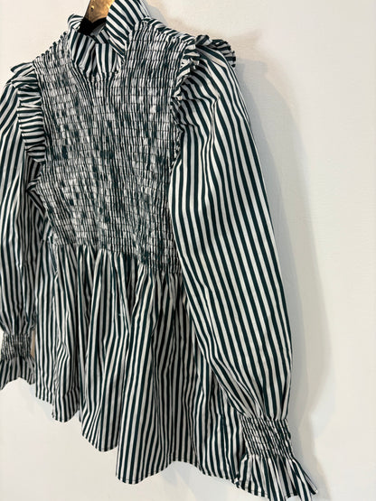 DELUEM. Blusa rayas nido de abeja