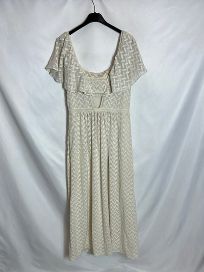 INTROPIA. Long, ecru-colored embroidered dress. Size 36