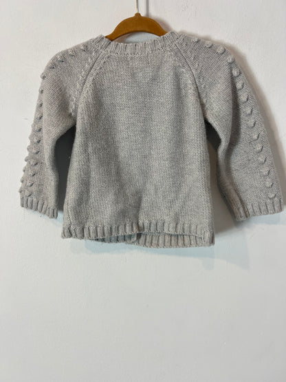BÚHO. Chaqueta punto gris claro. T 6-9 meses
