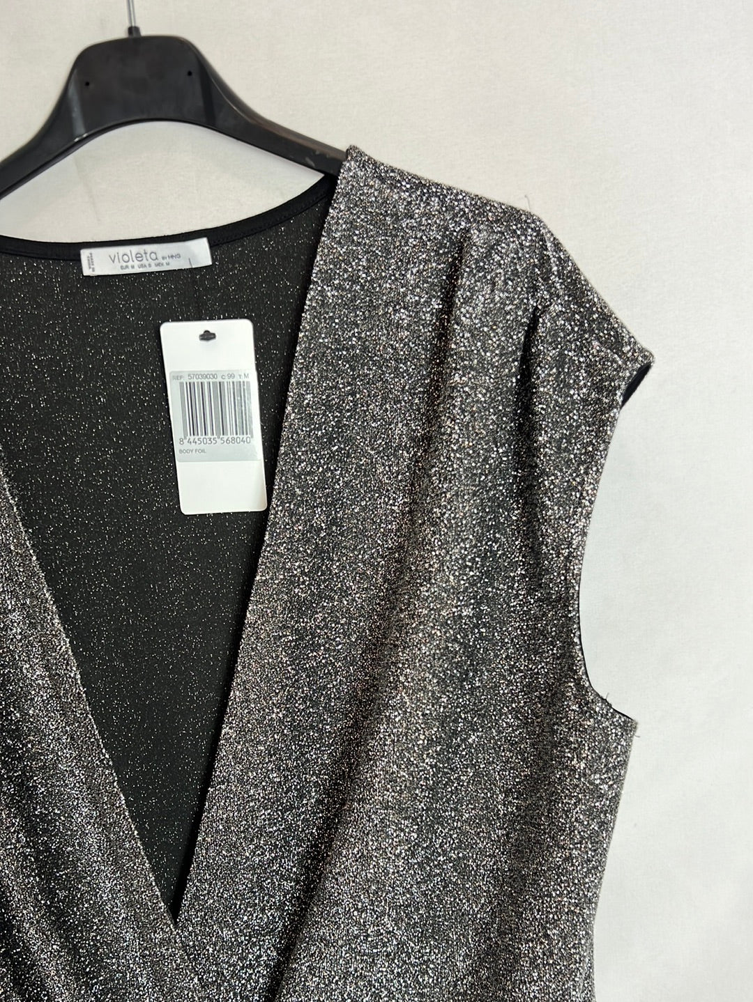 VIOLETA BY MANGO. Body  purpurina cruzado. T M