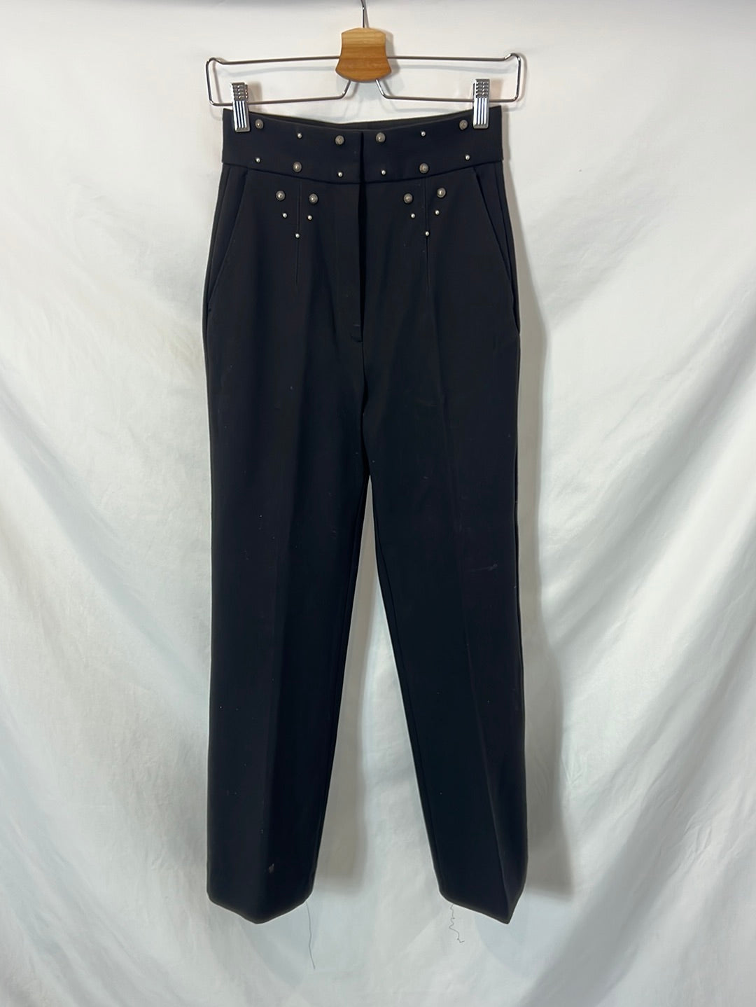 SANDRO. Wide-leg black studded trousers, size 34