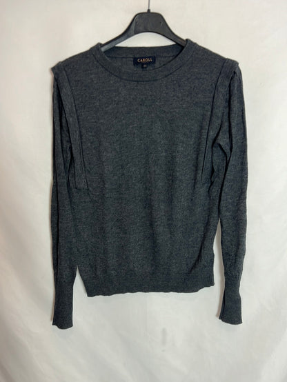 CAROLL. Blue sweater with shoulder detail, size S