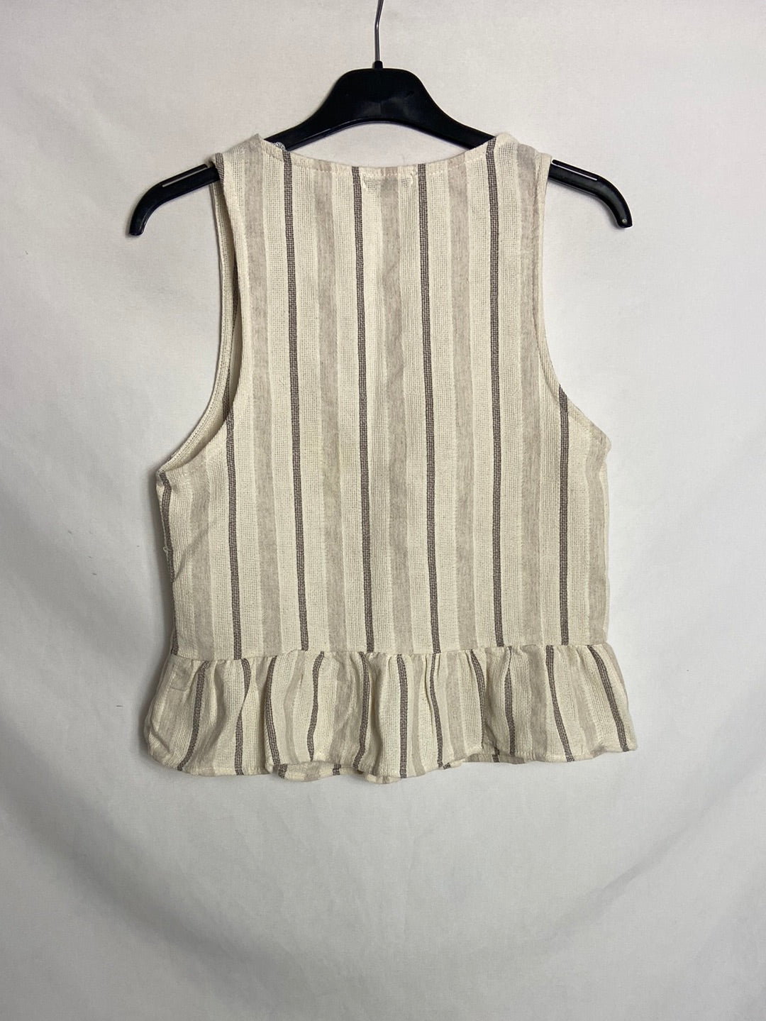 STRADIVARIUS. Top efecto lino beige rayas. T S