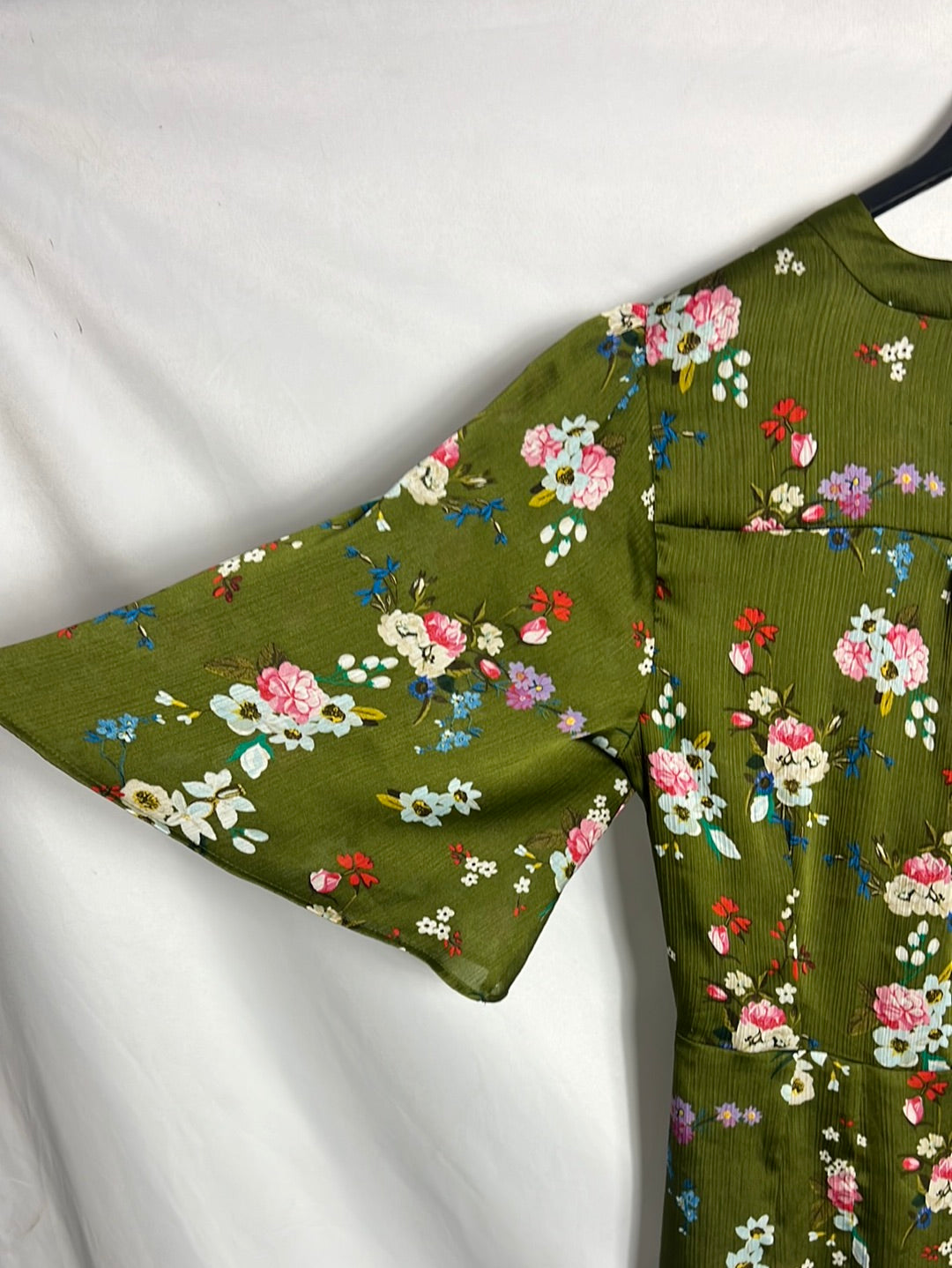 MANGO. Green printed midi dress. TM
