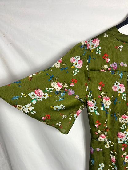 MANGO. Green printed midi dress. TM