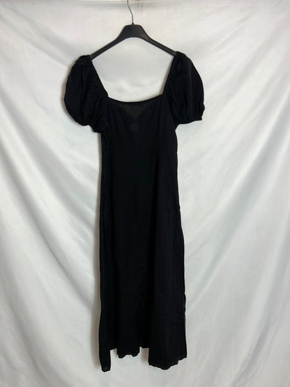 Vestido negro midi efecto lino. T 36