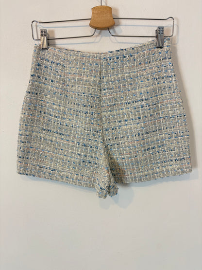 ZARA. Conjunto chaqueta y falda pantalón tweed azules. T XS/S