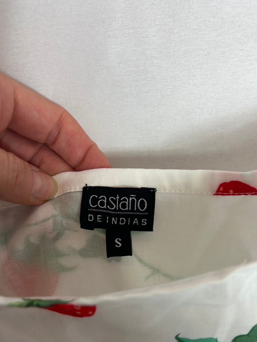 CASTAÑO DE INDIAS. Vestido largo blanco estampado. T S