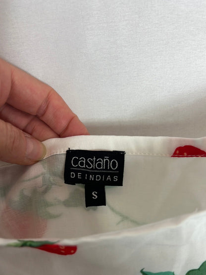 CASTAÑO DE INDIAS. Vestido largo blanco estampado. T S