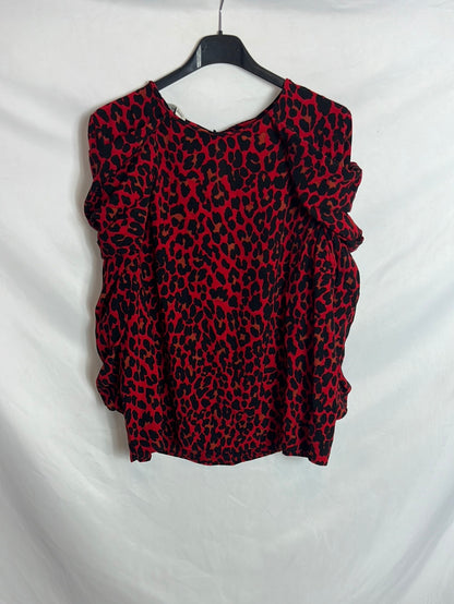 ZARA. Blusa manga abullonada animal print. T L