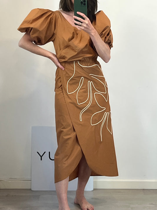 PADOVA. Camel wrap midi dress. XS