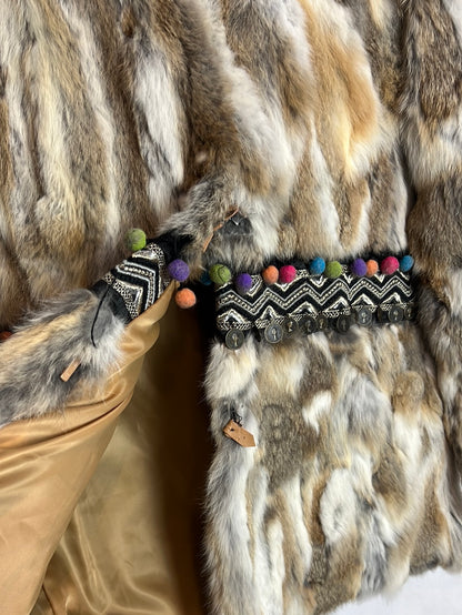 YU.YU. Natural fur coat with beaded back. TM/L