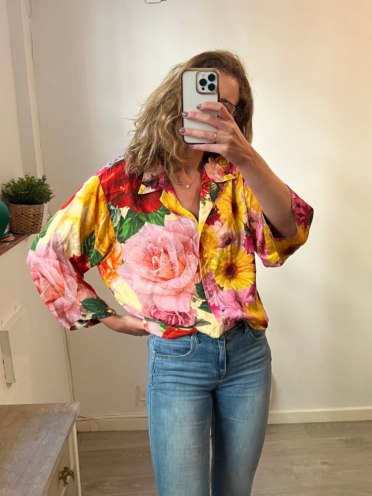 SUSANNA BLU. Blusa flores T.U(S/M)