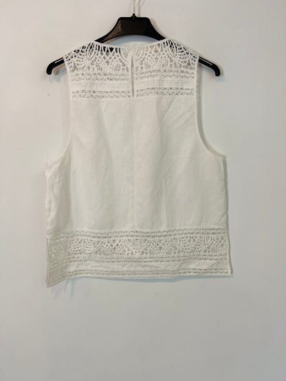 ZARA. Top blanco detalle croché T.xs