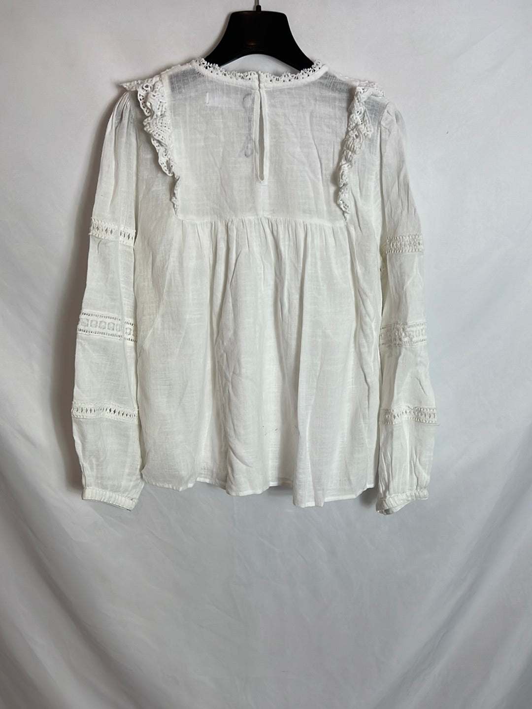 ZARA. White cotton blouse with ruffles, size 13/14 (xs)
