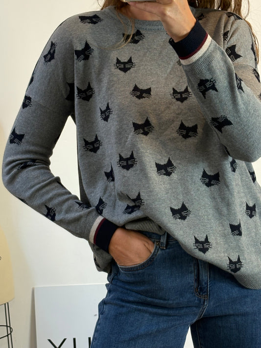 EMES. Jersey gris merino estampado
