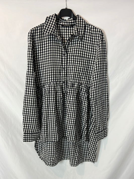 ZARA. Asymmetrical gingham long blouse.TS
