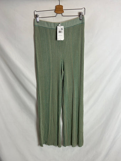 MANGO. Textured aqua green flowy trousers. TL