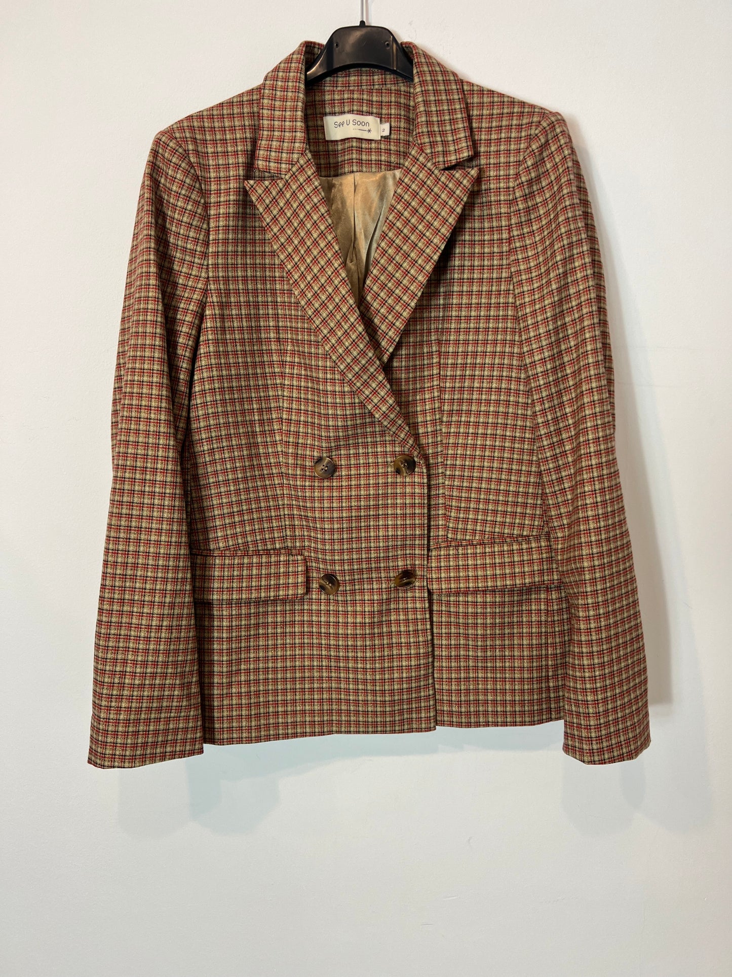 SEE U SOON. Checkered blazer with shiny threads. Size 2 (M)