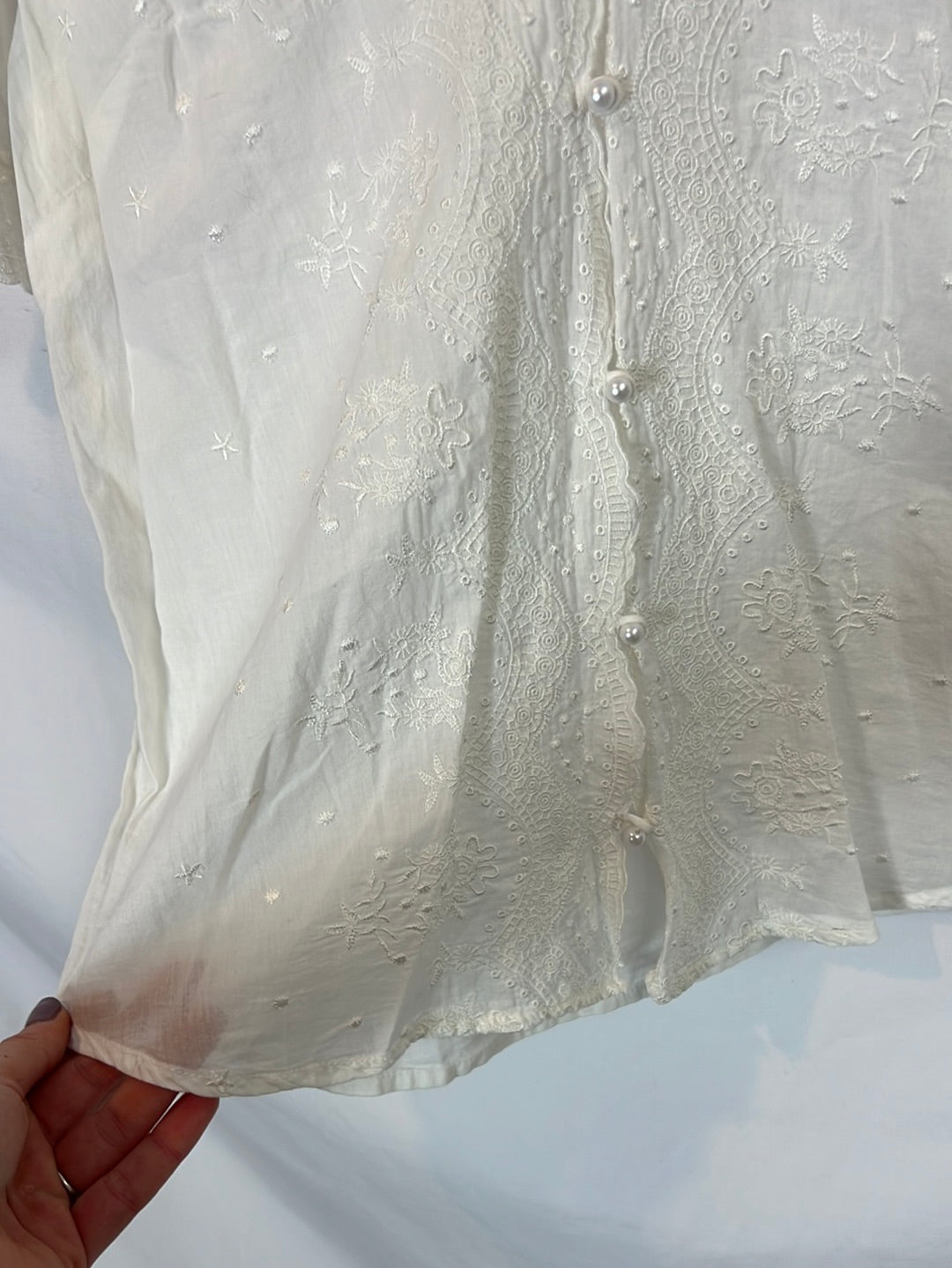 JOLIE JOLIE. Blusa blanca algodón bordado T.m