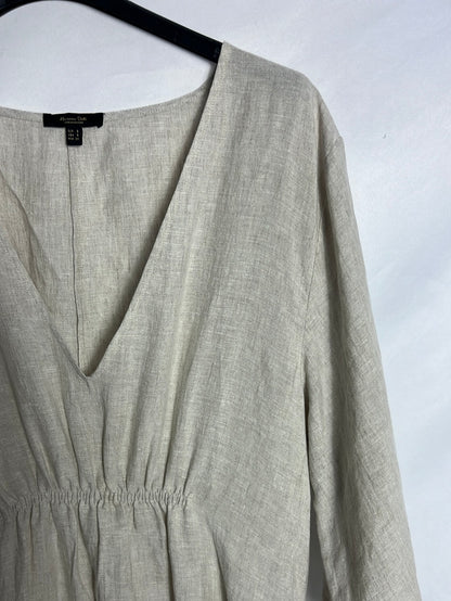MASSIMO DUTTI. Beige linen midi dress. TS (M)