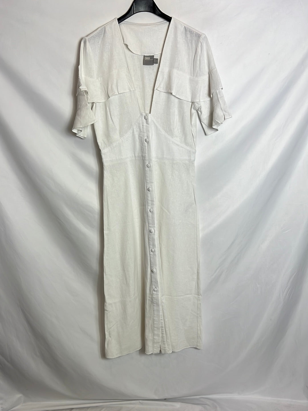 ASOS. Vestido midi lino blanco abotonado. T 36