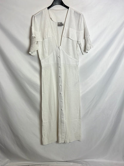 ASOS. Vestido midi lino blanco abotonado. T 36